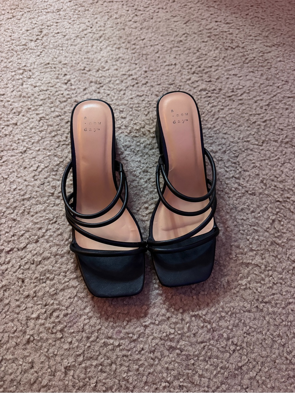 Target Black Strappy Square-Toe Heeled Mules